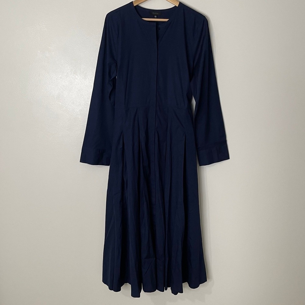 Madewell‎ Tie-Waist Midi Shirtdress Midnight Navy Blue Sz 16 Minimalist Preppy - Picture 5 of 9